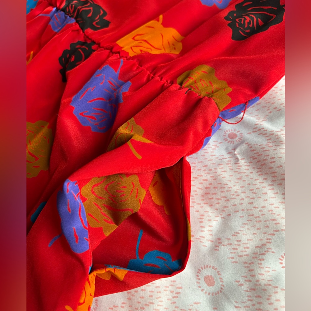 VINTAGE 1980s Albert Nipon Red Dress with Multicolor Floral Pattern Size 4 Korea - Picture 11 of 13